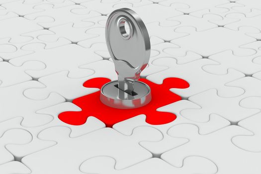Puzzle with key on white background. Isolated 3D image