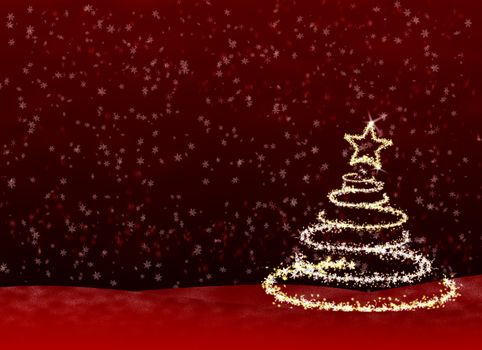 Christmas tree from snowflakes. The effect of a blizzard which draws a fur-tree