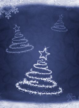 Christmas tree from snowflakes blue. The effect of a blizzard which draws a fur-tree