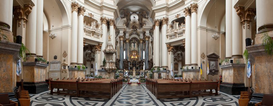 Interior of ancient church. It is constructed 1600-1700. The city of Lvov, Ukraine