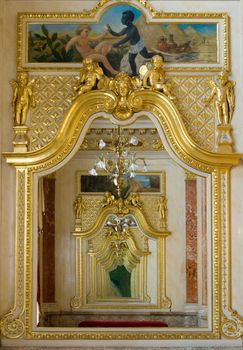 Reflection in mirrors. Foyer of opera theatre of city of Lvov. Multiplicity reflection in mirrors