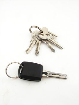 Silver keys isolated over white background.