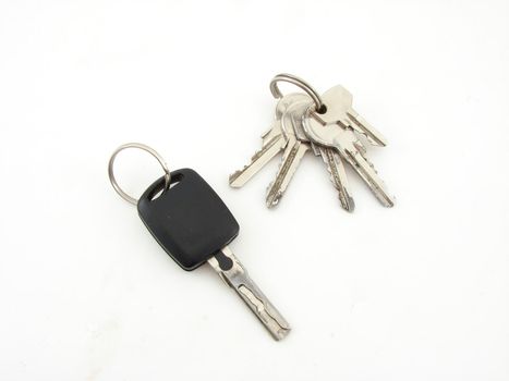 Silver keys isolated over white background.