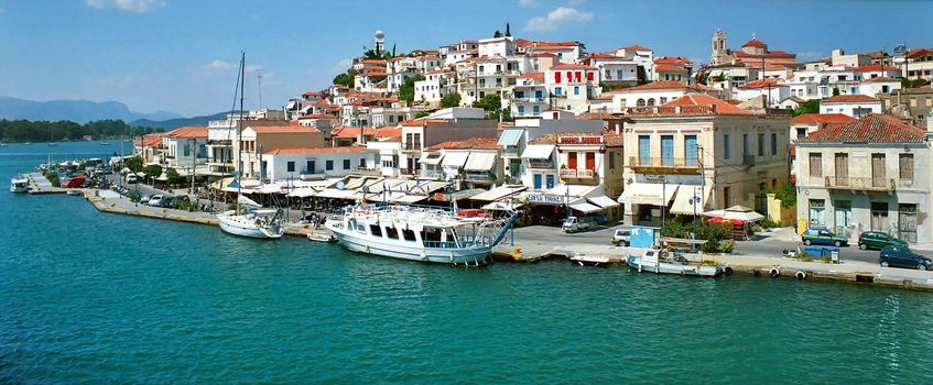 View of greek island from water