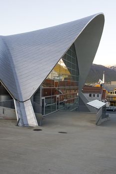 The old city hall, now turned in to a modern library, sits in the middle of Tromso center as a special architectural feat. 