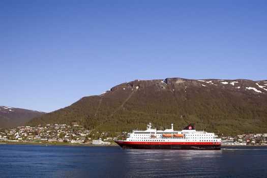 The hurtigruten ship in Tromso, Norway.