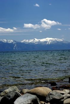 A view across Lake Tahoe looking East across towards Nevada