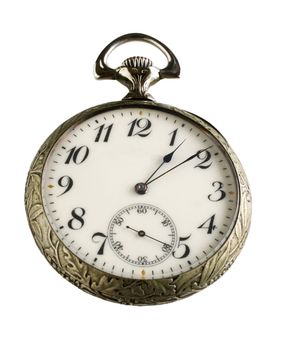 Antique pocket watch isolated on white