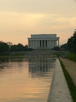 Lincoln memorial in Washington DC, USA at sunset