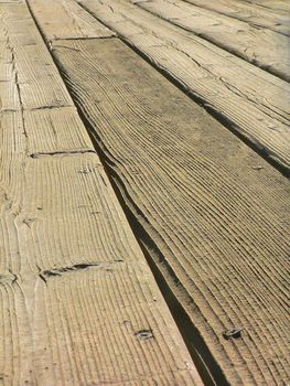 Brown wooden deck planks.