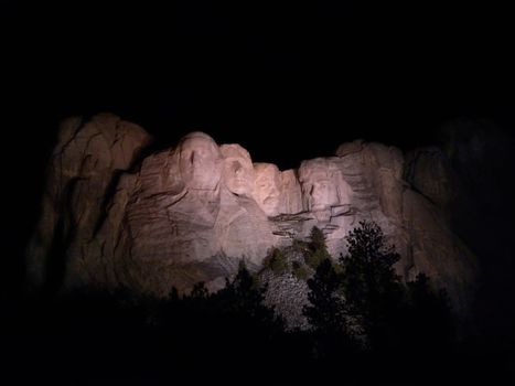 The famous Rushmore monument just after dark. Mt. Rushmore in the Black Hills of South Dakota, USA