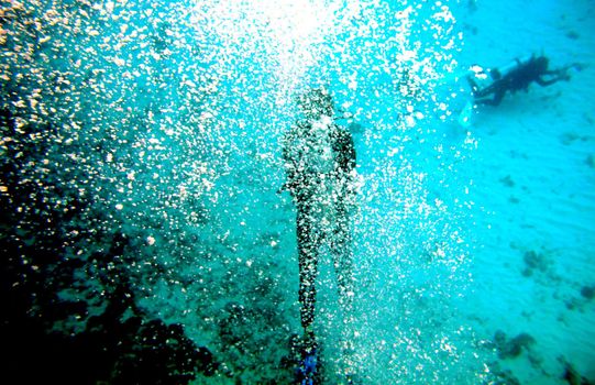 Fantasy shot of a Scuba Diver and Bubbles      