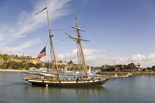 Tall Ship Sailing out of Dana Point Harbor flying the American Flag