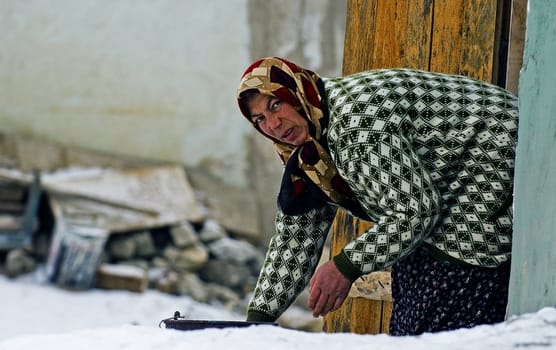Turkish woman in traditional village in east turkey  