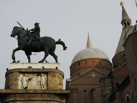 The basilica in Padua, Italy with the Donatello's statue of Gattamelata.
