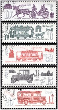 USSR - CIRCA 1981: A stamps printed by USSR shows history of a municipal transportation of Moscow, Russia circa 1981.