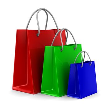 Three shoping bags on white. Isolated 3D image