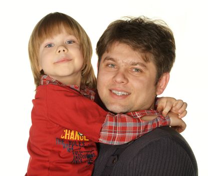 The daddy with the son. It is isolated on a white background