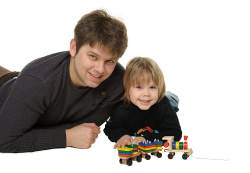 The daddy with the son. It is isolated on a white background