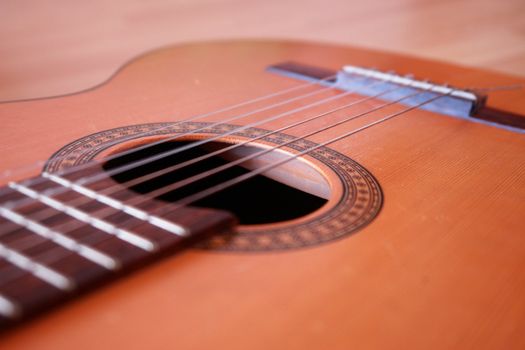 acoustic guitar closeup with strings