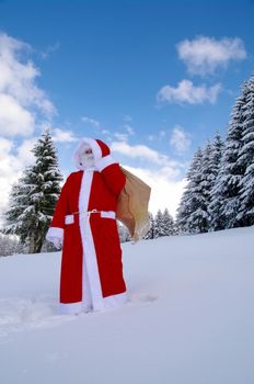 Santa Claus, Father Christmas in a beautiful winter landscape