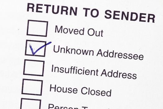 Prominent envelope is marked return to sender.
