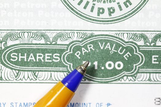 Share par value with amount and pen.