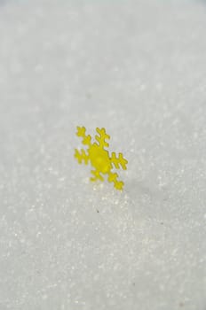 golden snow stars on a real snowy icy surface