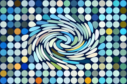 Colorful dots vortex geometric background. Abstract digital illustration.