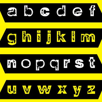 Grunge display font. Eroded alphabet lowercase letters.