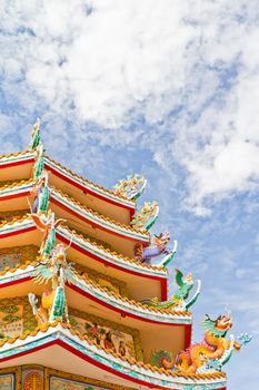 Chinese Shrine, a beautiful Chinese temple, a dragon statue. Chonburi. Eastern part of Thailand.