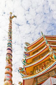 Chinese Shrine, a beautiful Chinese temple, a dragon statue. Chonburi. Eastern part of Thailand.