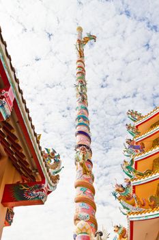 Chinese Shrine, a beautiful Chinese temple, a dragon statue. Chonburi. Eastern part of Thailand.