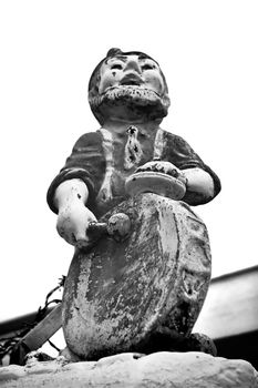 Weathered vintage decorative garden gnome with drum.