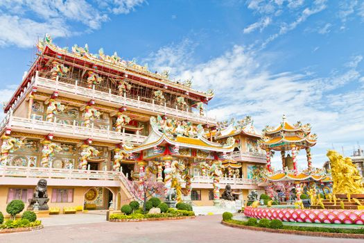 Chinese Shrine, a beautiful Chinese temple, a dragon statue. Chonburi. Eastern part of Thailand.