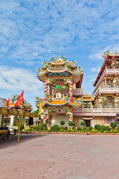 Chinese Shrine, a beautiful Chinese temple, a dragon statue. Chonburi. Eastern part of Thailand.