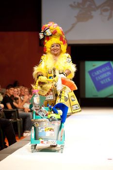 CANARY ISLANDS - 29 OCTOBER: Model on the catwalk wearing carnival costume from designer Mari Patron Dominguez during Carnival Fashion Week October 29, 2011 in Canary Islands, Spain