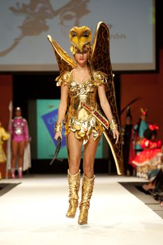 CANARY ISLANDS - 29 OCTOBER: Model on the catwalk wearing carnival costume from designer Mari Patron Dominguez during Carnival Fashion Week October 29, 2011 in Canary Islands, Spain