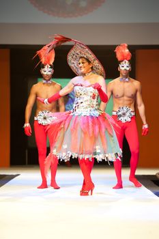 CANARY ISLANDS - 29 OCTOBER: Model on the catwalk wearing carnival costume from designer Alberto Perez during Carnival Fashion Week October 29, 2011 in Canary Islands, Spain