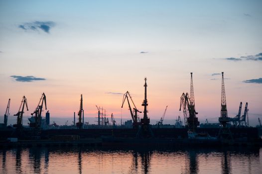 Seaport night time. The Odessa trading seaport. Ukraine