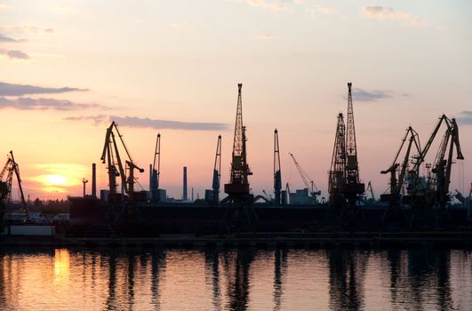 Seaport night time. The Odessa trading seaport. Ukraine
