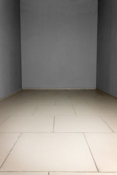 Empty room with grey and stone tiles at the floor. Background