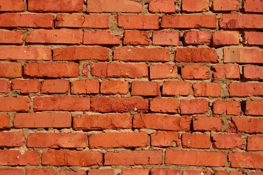 Detail of brick walls. Brick related clay-sandy mortar