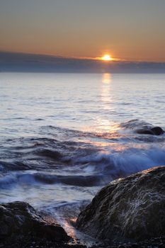 The night sea. The sea photographed at a dawn with long endurance. Crimea, Ukraine