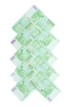 Bills on 100 one hundred euro is put cristmas by spruce