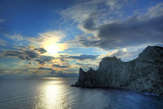 The night sea. The sea photographed at a dawn with long endurance. Crimea, Ukraine