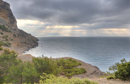 The night sea. The sea photographed at a dawn with long endurance. Crimea, Ukraine