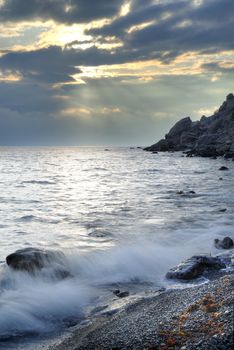 The night sea. The sea photographed at a dawn with long endurance. Crimea, Ukraine