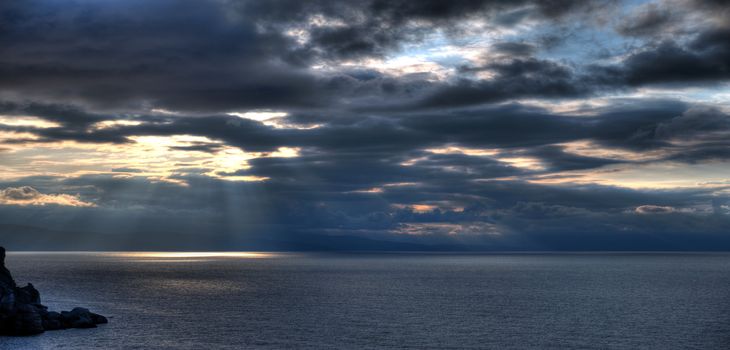 The night sea. The sea photographed at a dawn with long endurance. Crimea, Ukraine