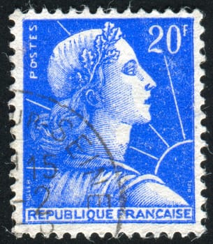 FRANCE - CIRCA 1955: stamp printed by France, shows Marianne, circa 1955